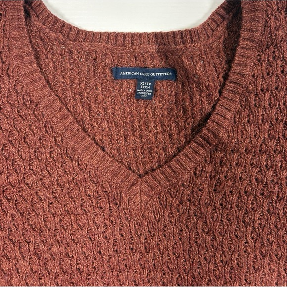 American Eagle Womens Rust Wool Blend Knit Sweater XS Vneck Cozy Slouchy Cottage - Picture 4 of 9